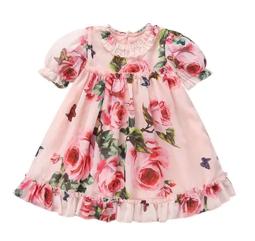 Flower Puff Sleeves Dress For Baby