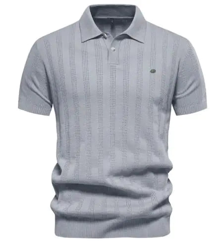 Ribbed Knit Polo Shirt for Men