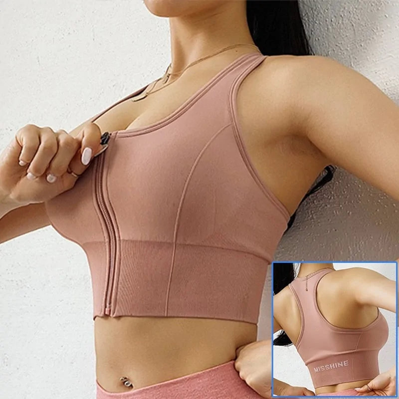 Cloud Hide Front Zipper Sports Bra - Women's Push-Up Yoga Crop Top