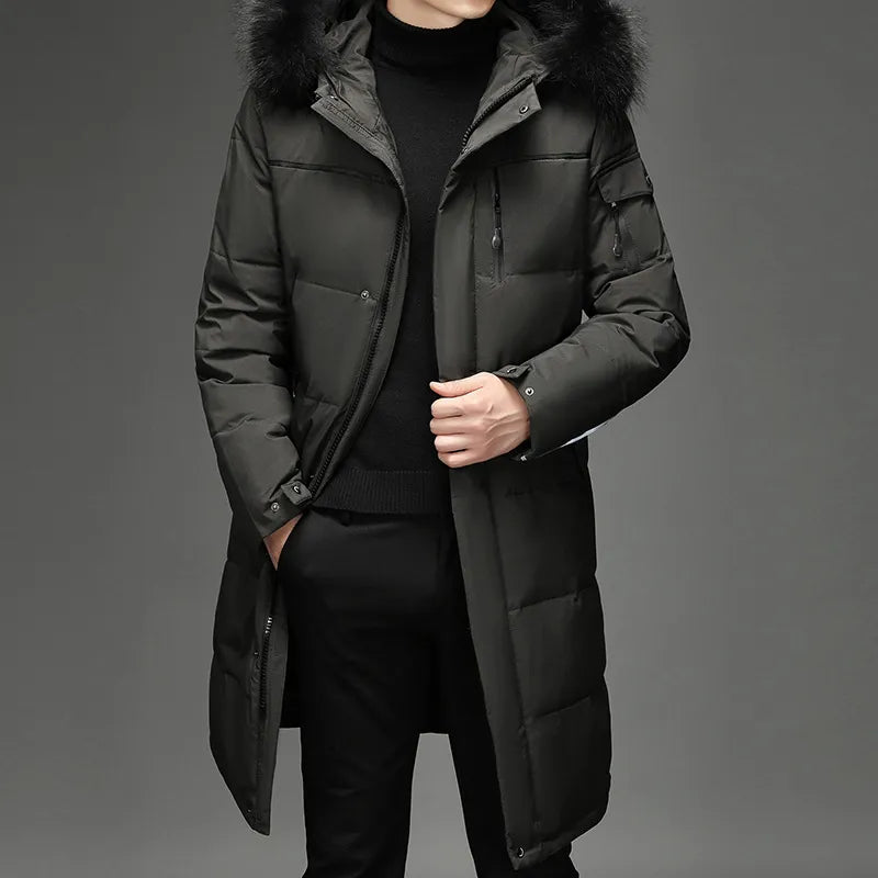 Men’s Faux Fur Long Over-Knee Down Workwear Coat