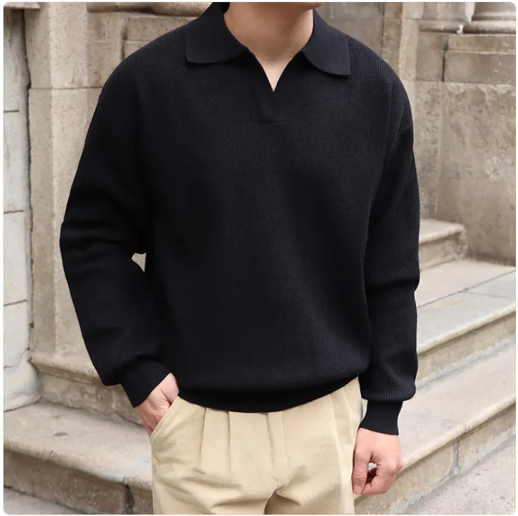 Men's Retro V-Neck Polo Sweater