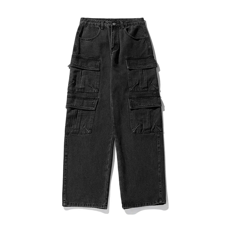 Workwear Multi-pocket Design Jeans Men's Distressed Washed Retro