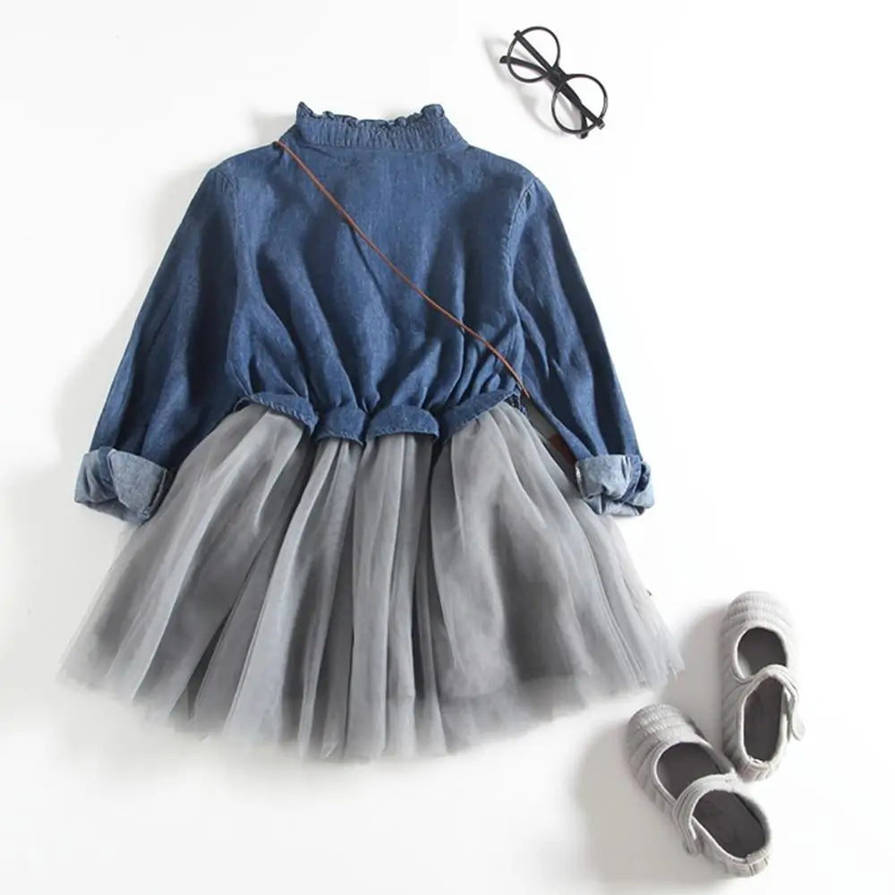 Long-Sleeve Denim Tutu Dress