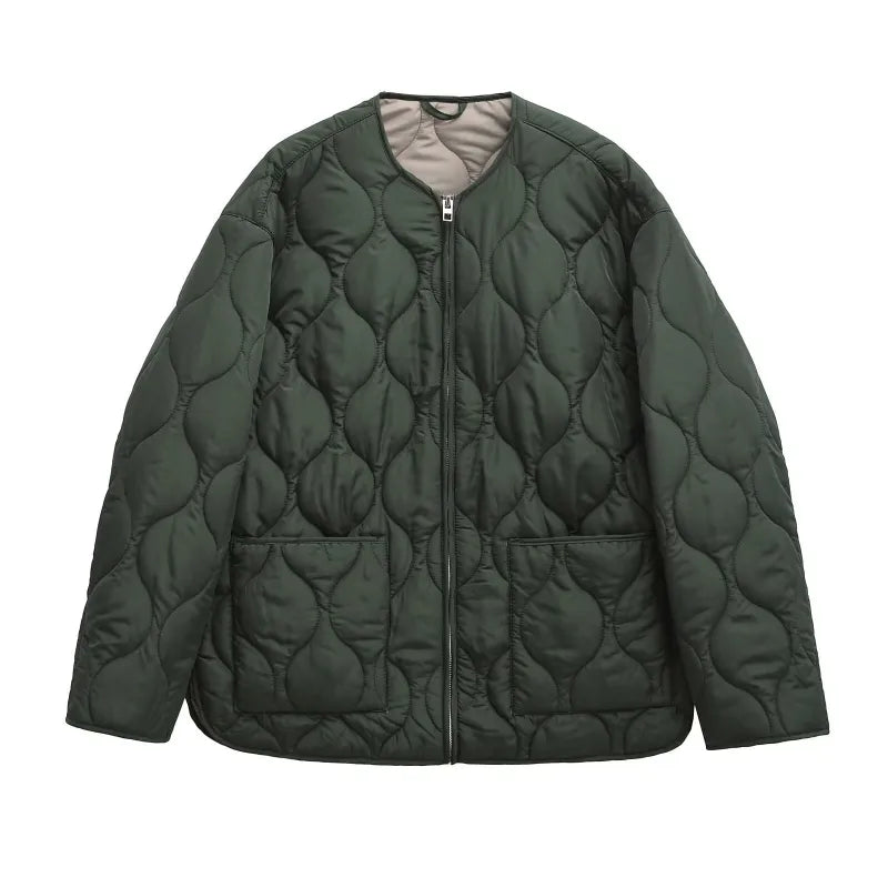 Round Neck Quilted Coat