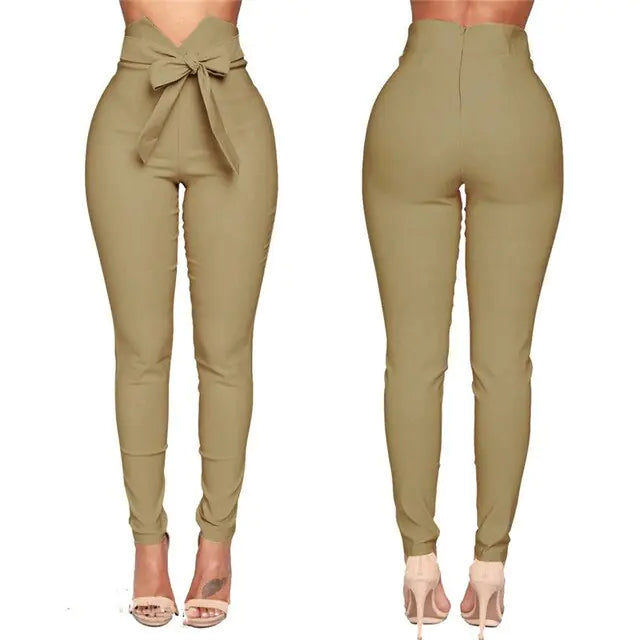 High Waist Bowknot Skinny Pants