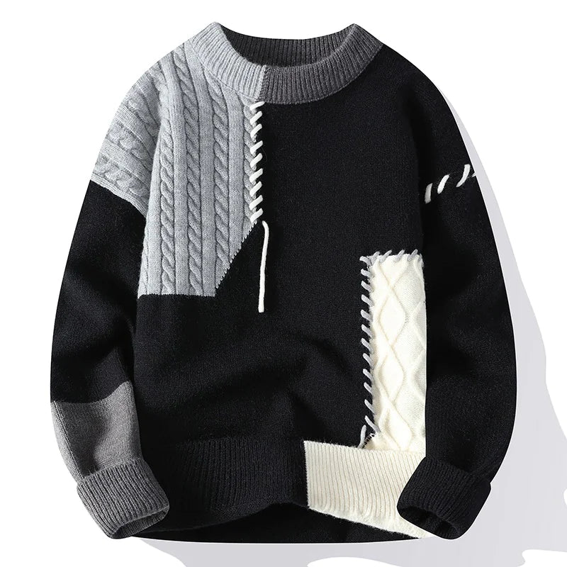 Men's Sweater American Retro Color Contrast Patchwork