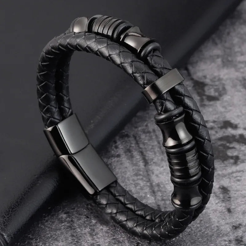 Stainless Steel Leather Braided Bracelet