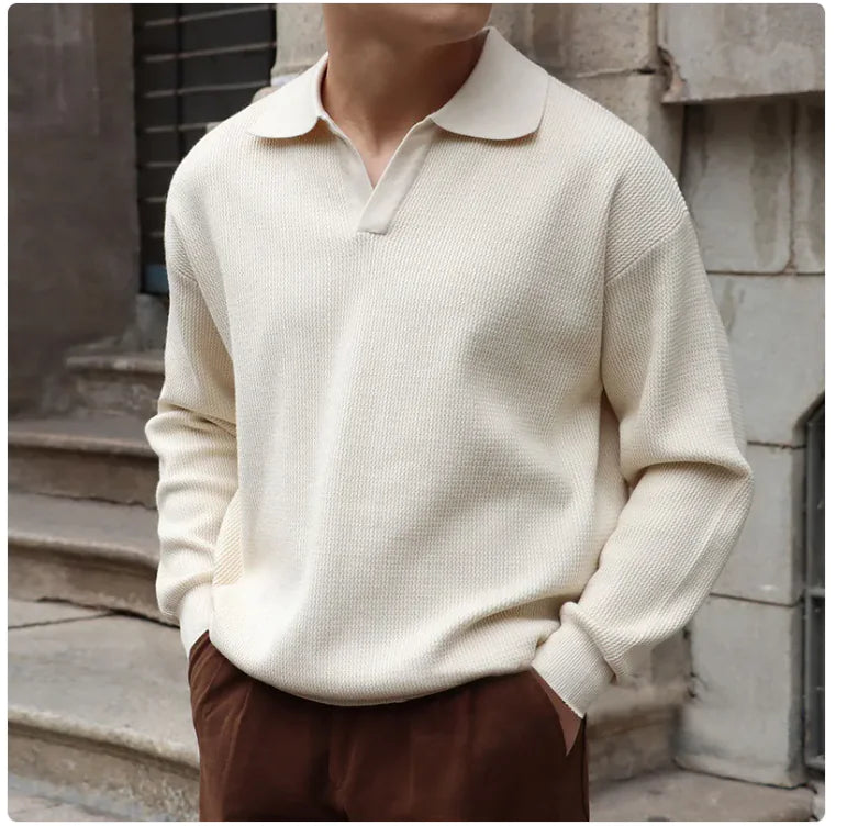 Men's Retro V-Neck Polo Sweater