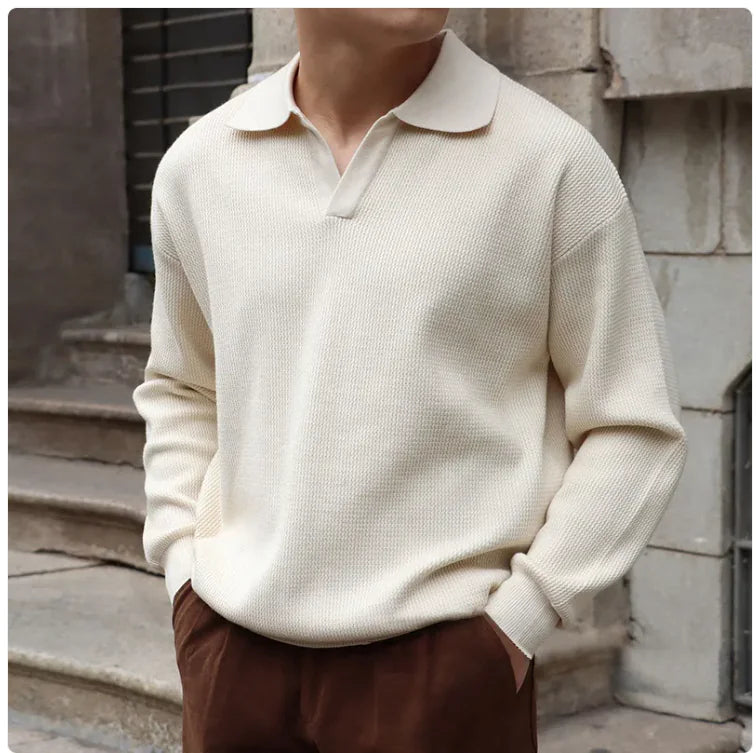 Men's Retro V-Neck Polo Sweater