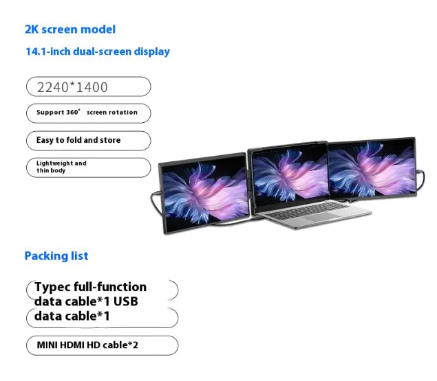 Flex View 14.1” Dual-Screen Portable Monitor