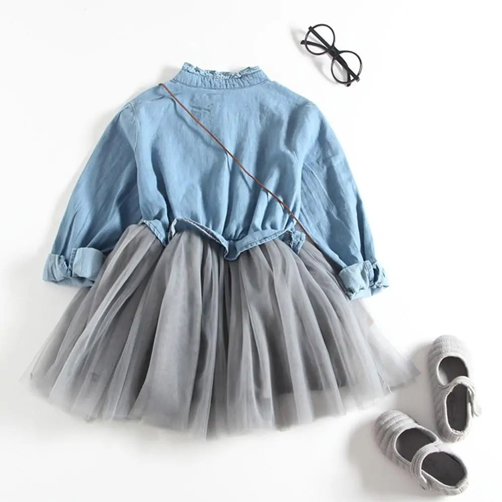 Long-Sleeve Denim Tutu Dress